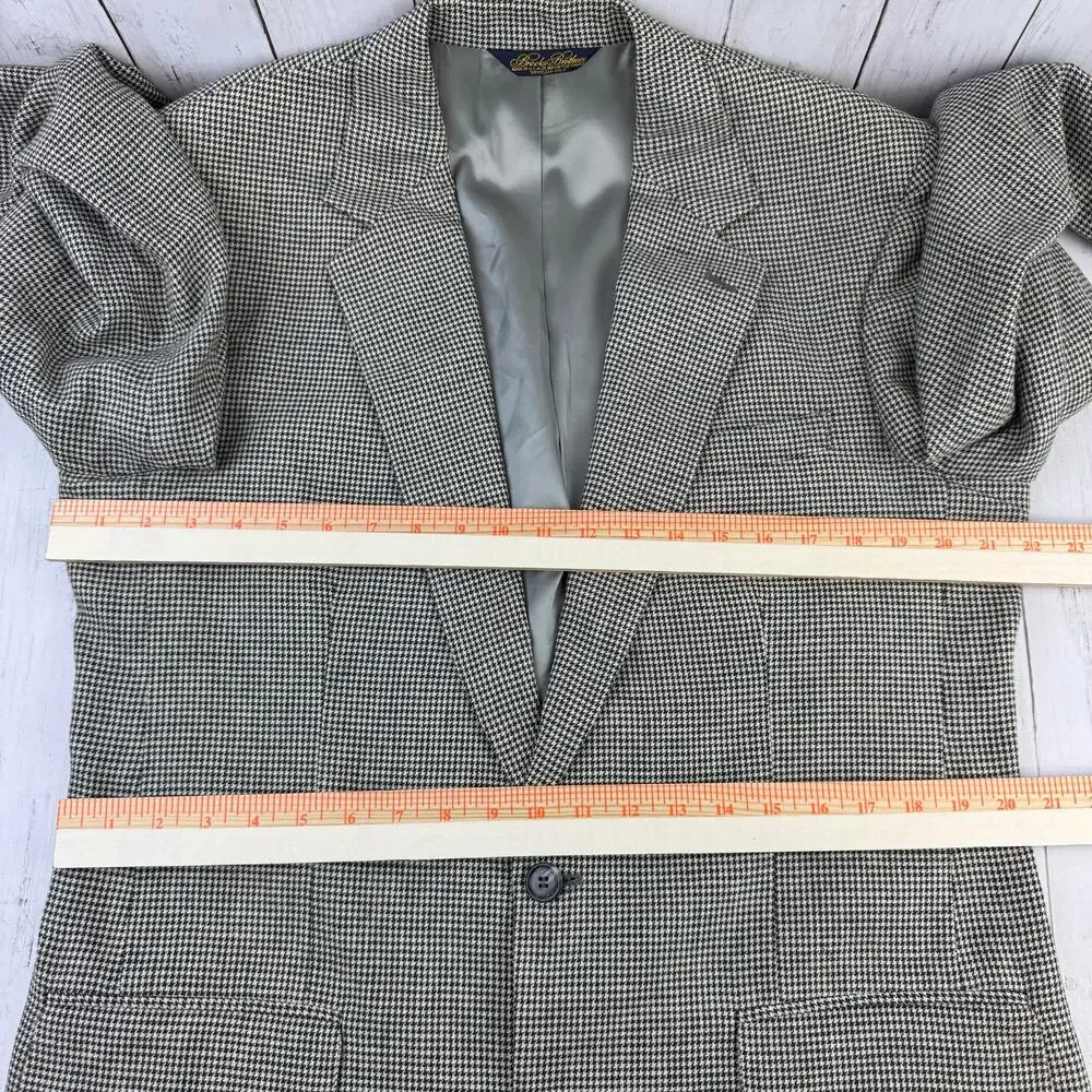VTG Brooks Brothers Black White Houndstooth 2-Button Sport Coat Blazer Size 41L